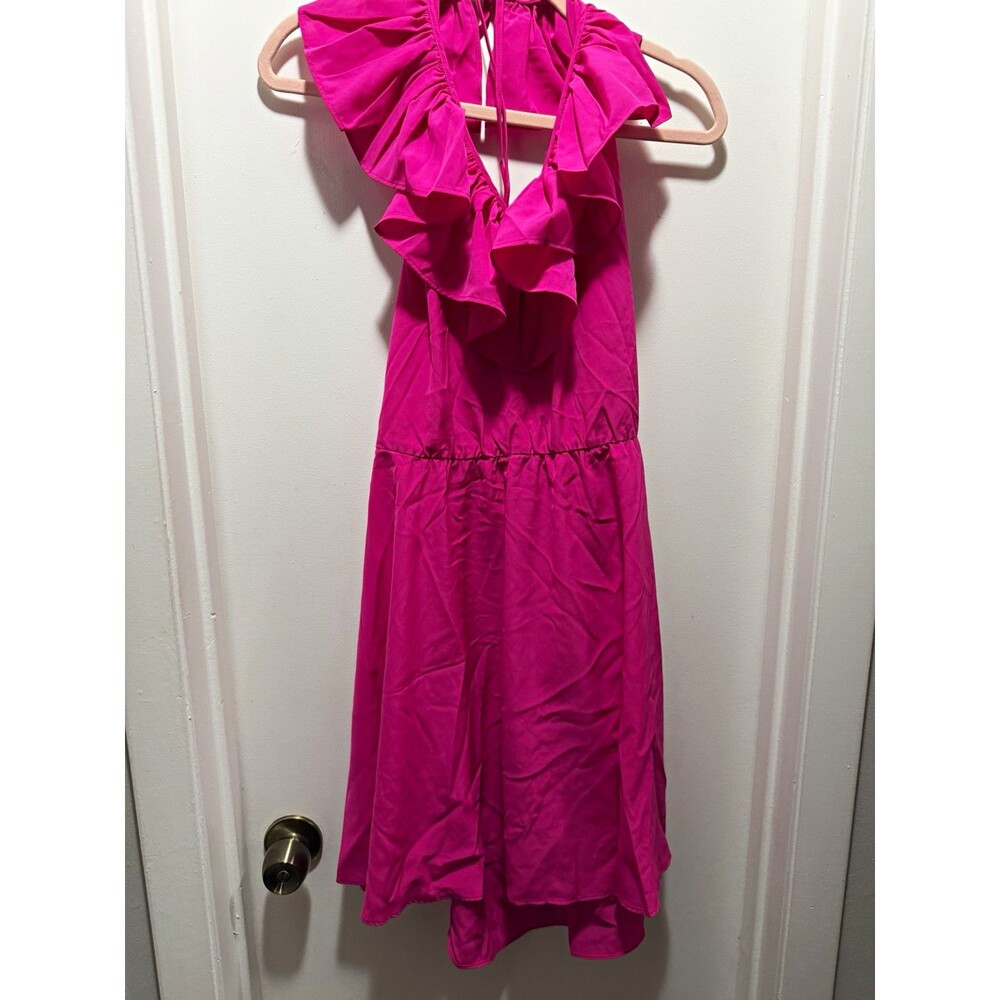 Amanda Uprichard Pink Solid Ruffle Sleeveless V-Neck Romper Size XL